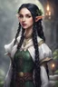 Placeholder: beautiful elf girl, with one long black braid, dressed in diplomatic attire