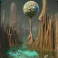 Placeholder: Hyperrealistic creepy landscape, odd, polaroid, Walton Ford, Max Ernst, 3d, sharp focus, noon light, bright colours, high resolution, very detailed, volumetric light, mist, grim, fine art, decaying, textured oil over canvas, very colorful, ornate