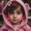 Placeholder: Painting of a little girl with big hazel eyes and short brown hair with a pink jacket and heart earrings, 2 years old, adorable eyes, cute face, oil pastel, oil pastel painting, oil painting, painting style