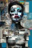 Placeholder: Ultra detailed medium portrait painting of a beautiful woman, she is crying and upset, masking tape on her mouth, blue brushed eye, torn up collage of clippings, broken circuitry background, matrix effects, punk visual art, punk art aesthetic, graffiti art, pop surrealism, collage art, cluttered paint glitches