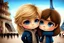 Placeholder: cute brown haired brown eyed mexican chibi boy and a blonde blue eyed chibi girl in love in Paris