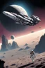 Placeholder: a spaceship is flying in front of the moon, concept art, inspired by Chris Moore, space art, high detail comic book art, mass effect style, over-shoulder shot, superwide shot, digitally colored, space dandy