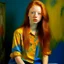 Placeholder: pretty girl, aged 13, ginger, conventionally attractive, colourful clothes, realism, jeans, dreamy, tight top