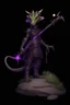 Placeholder: a black and purple, female argonian artificer who uses Tesla coils as weapons, skinny, lightly armored