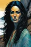 Placeholder: create a closeup front facing, full body print illustration of a raven haired female Salish shaman with finely detailed hair and feminine facial features, along the rocky shore of Vancouver Island , in the comic book art style of Bill Sienkiewicz, Mike Mignola, Sparth, Maxfield Parrish, and Jean Giraud Moebius, finely textured, drawn, colored, and inked, suffused with dramatic natural light, chiaroscuro