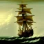 Placeholder: Dibujo de un Galeón español en una tormenta con estilo de CHRISTOPHER BLOSSOM