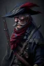 Placeholder: 70 years old victorian bloodborne soldier with a musket bandana