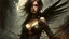 Placeholder: biomechanical women, beautiful, steampunk, dusty brunette, long square, large steampunk black wings, sword, steam, dynamic pose, rain, wind, ashes, flashes of fiery threads, steam engine, caves with rusty pipes on the background, dark world, sketch art, fine lines, grunge, sensual, darkness, by Raymond Swanland & Alyssa Monks & Anna Razumovskaya