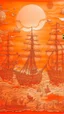 Placeholder: A light rosy orange colored bay with pirate ships and crystals designed in Kuna molas painted by Max Ernst