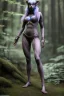 Placeholder: full length photo of a female Drow elf werewolf, looking at camera, background is a dense forest, highly detailed, 4 k, hdr, smooth, sharp focus, high resolution, award – winning photo