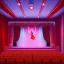 Placeholder: theater stage with red curtain, medium range, head-to-toe portrait of acrobats, vaudeville, ethereal, soft lighting