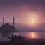 Placeholder: Sultanahmet standing back to back under sky, landscape lake, sunset, illustration concept art anime