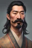 Placeholder: buatlah gambar karakter pria berambut panjang berkumis tebal keturunan china hidung mancung