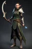 Placeholder: Unreal engine 5, Elder Scrolls aesthetic, RPG video game character creation screen, female Elven archer with statistics in a vertical menu bar, "Hit Points", "EXP Points", "Strength", "Dexterity", "Luck", modern video game textures, sword and sorcery video game character