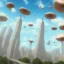 Placeholder: New york 3D blender full lenght with big flying mushrooms in the sky and tall towers