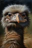 Placeholder: An oil painting of a very beautiful ostrich with wide eyes Photorealistic