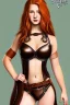 Placeholder: concept illustration, super-detailed, strikingly beautiful teen female, 16 years old, long ginger hair, medium freckles, full lips, full body, full face, b-cup breasts, athletic, centred camera, ignore NSFW, skimpy brown fantasy leather armor, halter top, micro thong, knee-high leather boots, open leather tasset, stern expression,