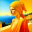 Placeholder: Neoclassicism realistic yellow orange cote d'azur sea woman