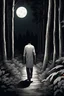 Placeholder: Rajesh walking through the dark forest: "A man walking alone on a narrow forest path at night, surrounded by dense trees and complete darkness. The moonlight faintly shines through the branches, and there's an eerie silence in the atmosphere. The man looks nervous and cautious as he moves forward."