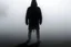 Placeholder: no back ground, The shadow of a hooded fallen man can be seen in the fog