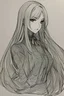 Placeholder: 1girl, dress, long hair, monochrome, sketch, solo, traditional media, жемчуг