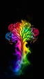 Placeholder: Sophisticated logo for a fog rays maded rainbow tree shape glossy arranged with equal sized, small rainbow colorful smoke, executed by a professional. Set against a black canvas, the design features bold, bright, harmonious color scheme, adding a playful yet refined texture, combines the spirit of creativity with the precision and elegance of professional design, making it both visually striking and endearingly imaginative. 9:16 aspect ratio
