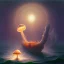 Placeholder: a noctilucent boat made of a mushroom on the ocean at night by artist "Michiel Schrijver",by artist "Leonora Carrington",by artist "Pinhole Photography"