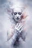 Placeholder: white smoke artistically takes the form of gloves by Ryohei Hase, Agnes Cecile, Raymond Swanland, Anne Bachelier, pastel smoky texture in hues of tranquility, an embodiment of minimalism with a stroke of simplicity, evoking serenity against a backdrop, black shimmering, fantasy art, backlit