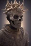 Placeholder: black male African alien, cracks in the voodoo head, wicked, Asian eyes, crown, blood, 8k, finely detailed, photo realistic, Boris Vallejo style turquoise skull head gold dragon space alien rain skeleton gold tooth silver helmet silver space suit spaceships