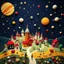 Placeholder: Photograph of a village made of felt art, 3d deep field, creepy, Max Ernst, wide angle landscape scene of an odd village, stars and planets, needlepoint, abstract silhoutte, expressionist style, colorful holiday, Yves Tanguy, hasselblad h6d400c --ar 85:128 --v 6.