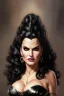 Placeholder: painting of lisa ann as evil queen in black leather gown, feminie, angry, stern look on her face, volouptous, busty, cleavage, emperious, mature, highly detailed, digital painting, artstation, concept art, smooth, sharp focus, illustration, art by gaston bussiere and alphonse mucha