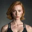 Placeholder: young woman molly quinn, muscular sweat, movie still, attractive perfect face, supermodel body, blondephoto, rule of thirds, deborah ann woll dramatic lighting, short hair, detailed face, detailed nose, woman wearing tank top, smirk, realism, realistic, raw, analog, woman, portrait, photorealistic, analog, realism