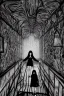 Placeholder: Wednesday Adams in 3d scary dark room Escher style