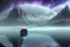 Placeholder: Person seeing a Magic sphere in the misty lagoon, that reflects galaxy