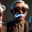 Placeholder: Portrait, American shot view, old Asian man + little monkey, cabaret scene, steampunk. Sunglasses, smoking, happy, hot. Many people background, highly detailed, concept art, unreal engine 5, god rays, ray tracing, RTX, lumen lighting, ultra detail, volumetric lighting, 3d, finely drawn, high definition, high resolution.