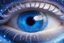 Placeholder: a frame in close up of the light blue eye of a beautiful cosmic fairy. in the middle of the iris there is a small bright galaxy