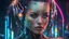 Placeholder: A strikingly stunning woman in the Cyberpunk era, her features rendered in high-resolution detail that can be seen in 4K quality. This portrait captures her cybernetic enhancements with intricate metallic filigree seamlessly integrated into her skin, glowing neon circuitry tracing delicate patterns along her face and arms. The digital painting is vibrant and futuristic, emphasizing the contrast between her fragile human form and advanced technological enhancements. The attention to detail and co