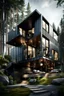 Placeholder: large house in the woods made from shipping containers, photorealistic