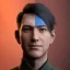 Placeholder: Military commander, black hair, red eyes, blue skin, friendly smile, abstract, full, portrait