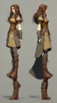 Placeholder: turnaround frontal view, side view and back view, character of a girl, realistic style, brown hair, she wears fantasy medieval clothes, she is slim, full body with boots