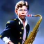 Placeholder: Ron howard as richie from happy days playing the saxophone, his eyes are closed, rock band, saxophone lips