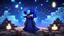 Placeholder: Minecraft Character, minecraft theme, purple starry sky, meditating, facing back, wearing gown, chinese theme,