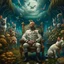 Placeholder: portrait of macho army officer on a bar chair inside mushroom grove with huge fluffy space chinchilla, 4 k, down-light, soft light, depth of field, photo realism, trending on art station, high detail, spray paint