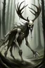 Placeholder: wendigo with deer skull covering head and face and emaciated full body image