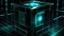 Placeholder: Cube tesseract from movie Loki. Located strictly in the middle of picture with space around it and with navy blue/green glow inside tesseract. Without surface/table on which it stay. Will be used for 404 error page.