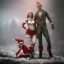 Placeholder: two elves. woman and man. Christmas scene. poster. marvel comic. low-key