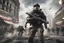 Placeholder: Call of Duty HD faces soldiers in battle scene gameplay first person 8K behance octane render aduring airplanes bombing Piccadilly Circus