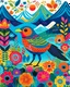 Placeholder: A Birds and Flowers, Kids can have fun the different patterns and designs on the body. Design with a bird standing in a grassy meadow with mountains. in the background." with bright and happy colors. and whimsical decorations. in vibrant hues