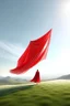 Placeholder: Giant massive huge in stature, majestic entity, hovering and floating over a large field landscape. the entity wears a white and red draped fabric that has printed on the material resembling stars. the fabric has also technological elements. you can see how big it is compared to a tiny human standing in front of it