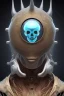 Placeholder: black African alien, cracks in the head, wicked, Asian eyes, crown, blood, 8k, finely detailed, photo realistic, Boris Vallejo style turquoise skull head gold dragon space alien rain skeleton silver helmet silver space suit spaceships